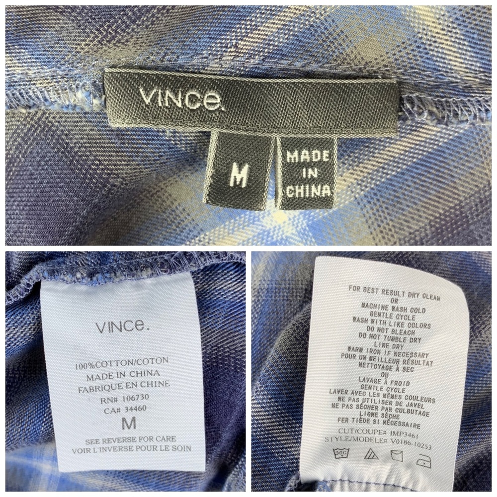 Vince Plaid Cowl Neck Button Up, Sz M - Picture 8 of 8